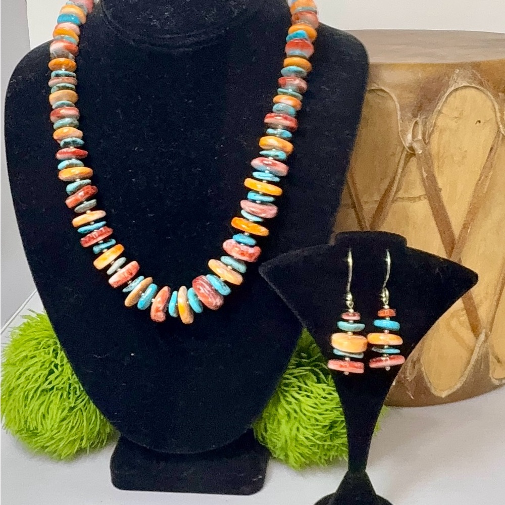 Bold Spiny Oyster and Turquoise Jewelry Set